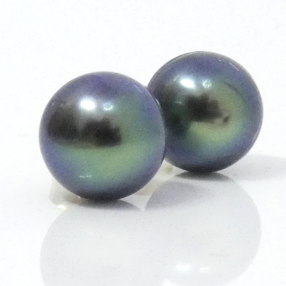 Dark Green and Blue Tahitian Pearl Earrings
